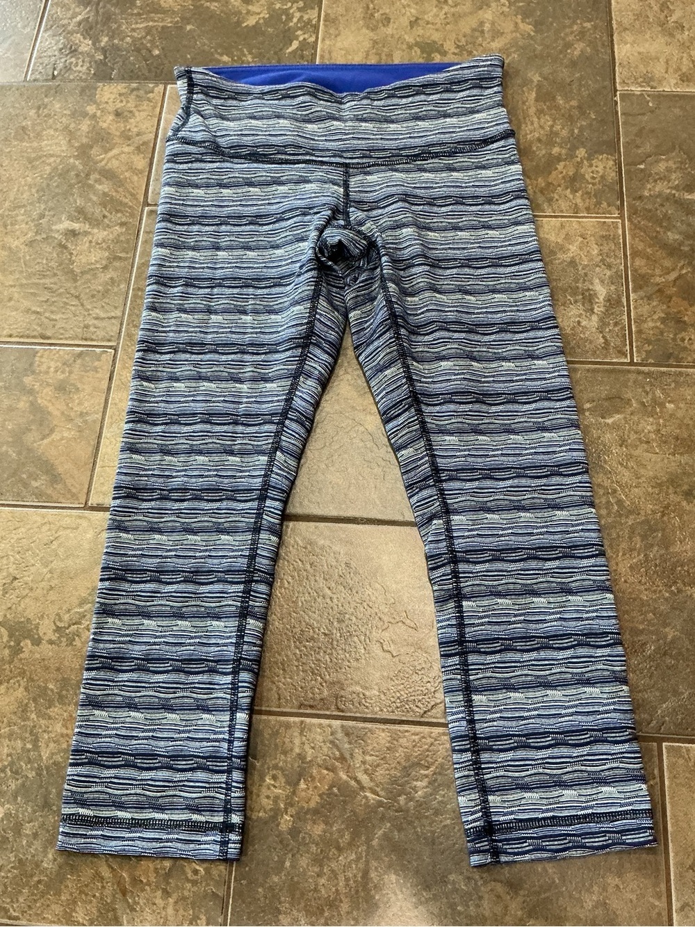 lululemon athletica Royal Blue Striped Capri Leggings with Navy Trim